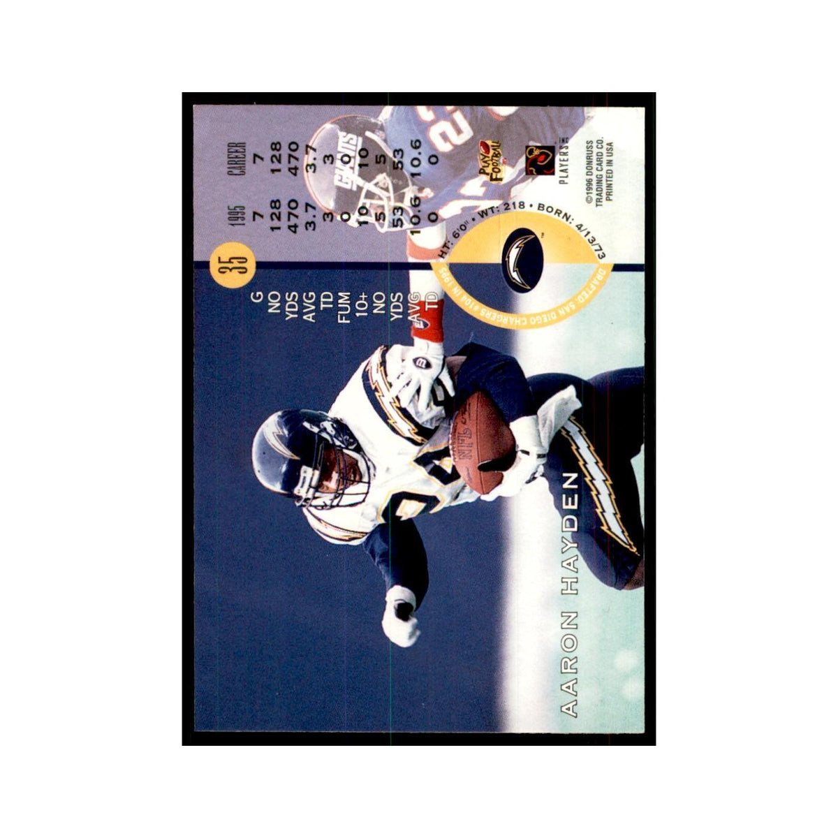 1996 Leaf Aaron Hayden San Diego Chargers #35