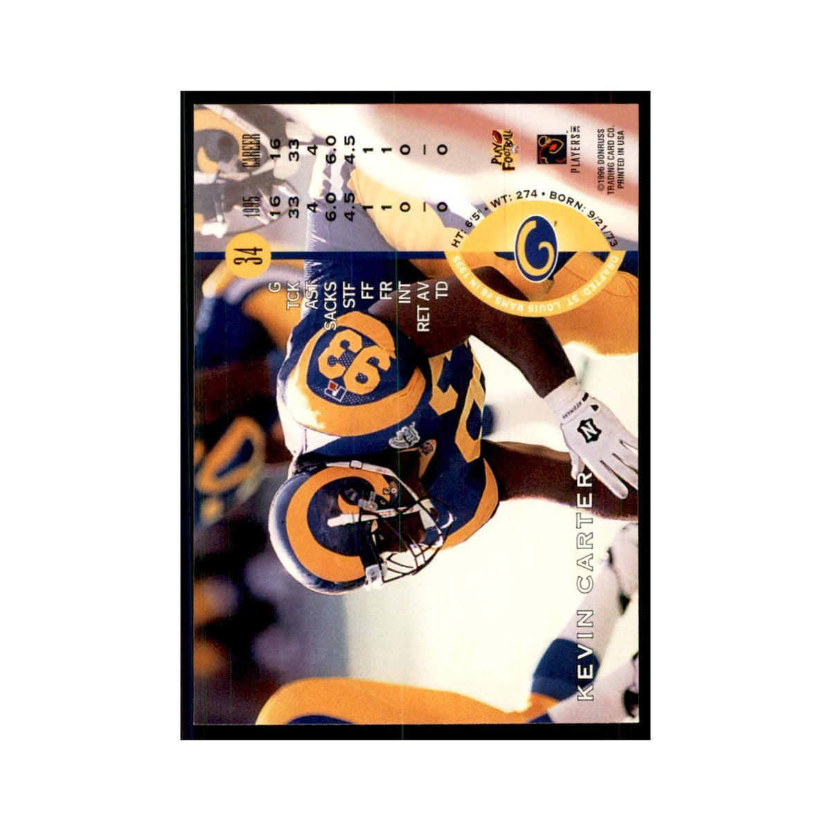 1996 Leaf Kevin Carter St. Louis Rams #34