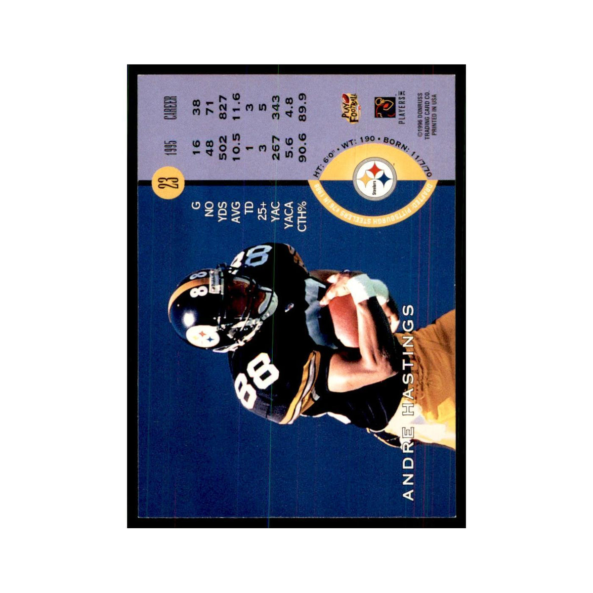 1996 Leaf Andre Hastings Steelers #23