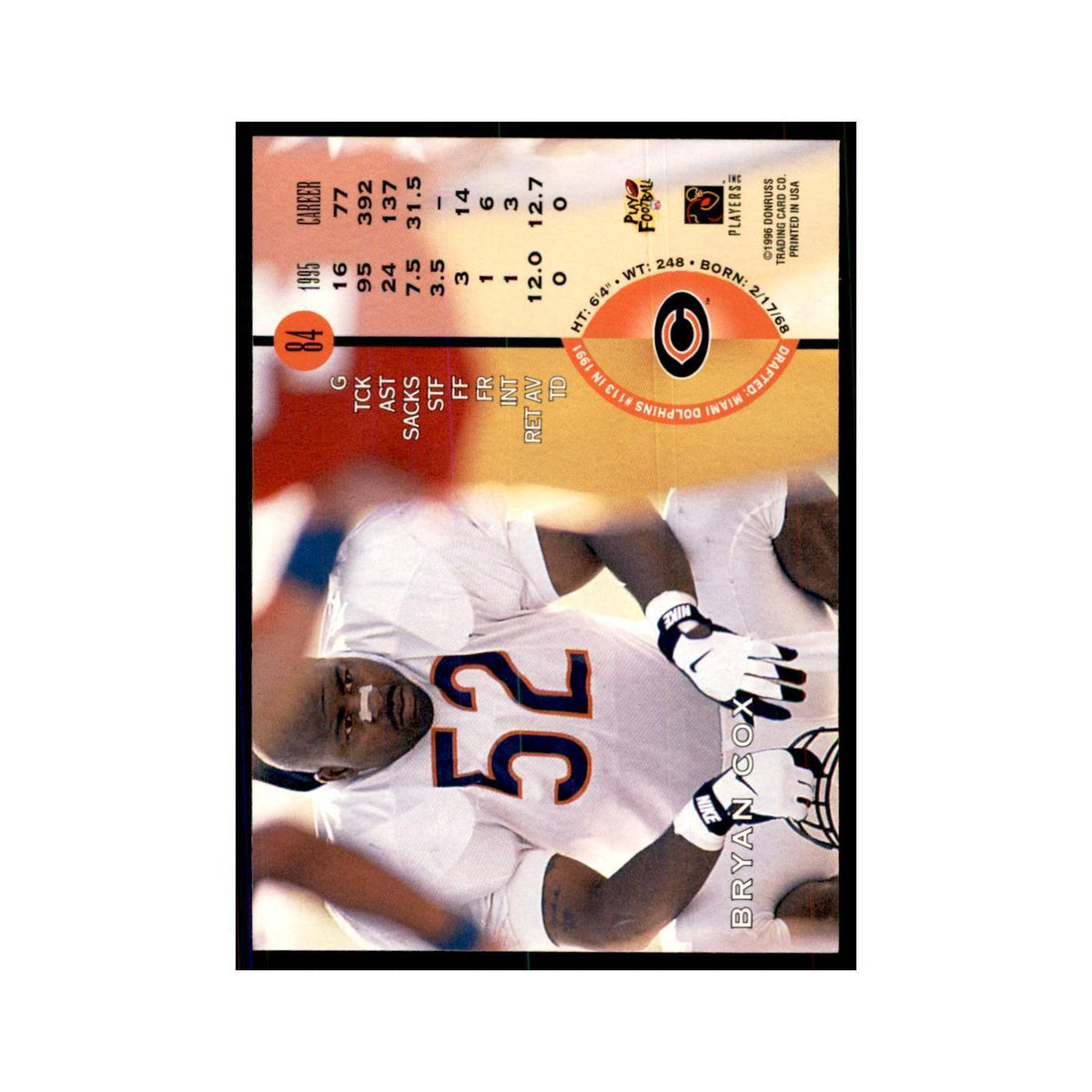 1996 Leaf Bryan Cox Bears #84
