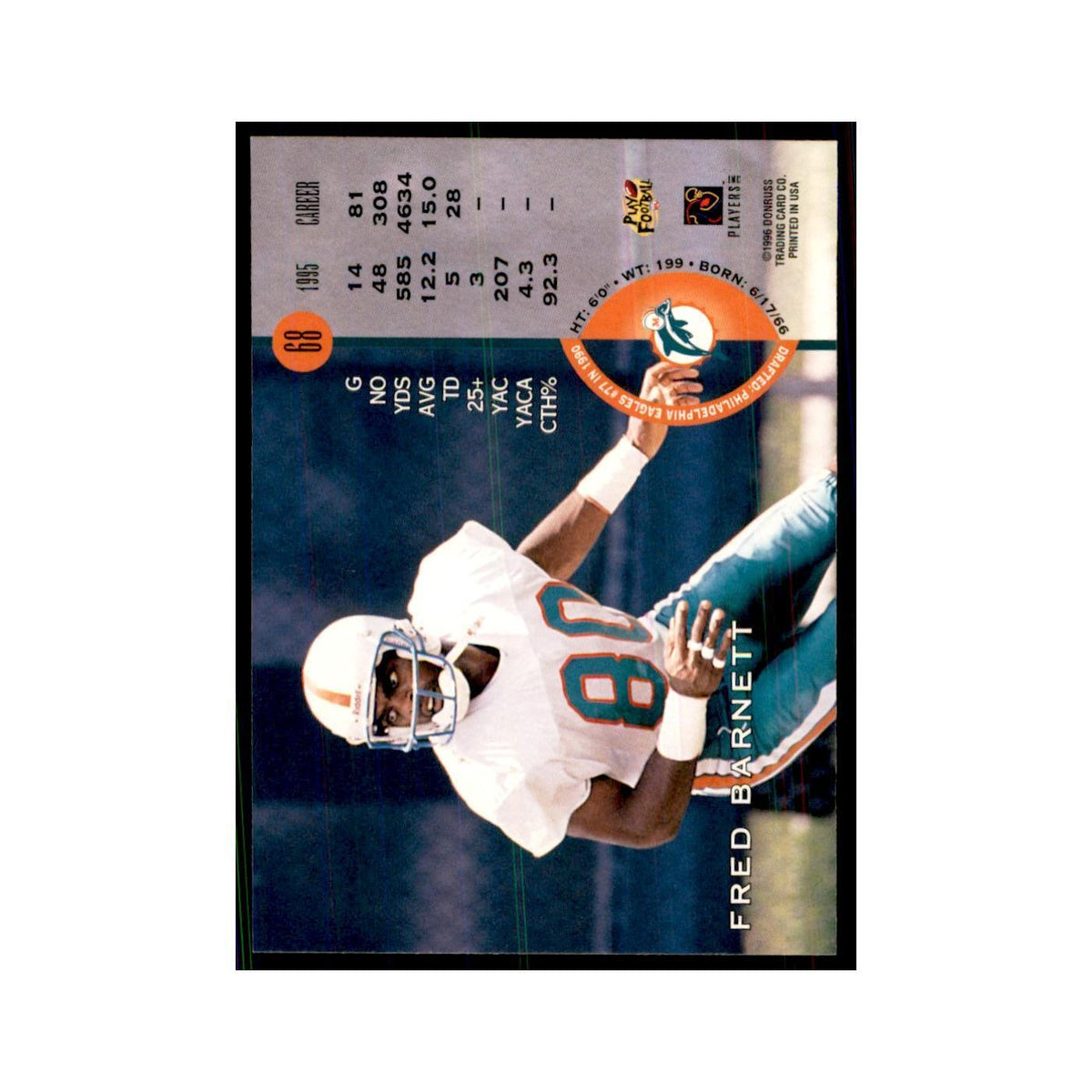 1996 Leaf Fred Barnett Dolphins #68
