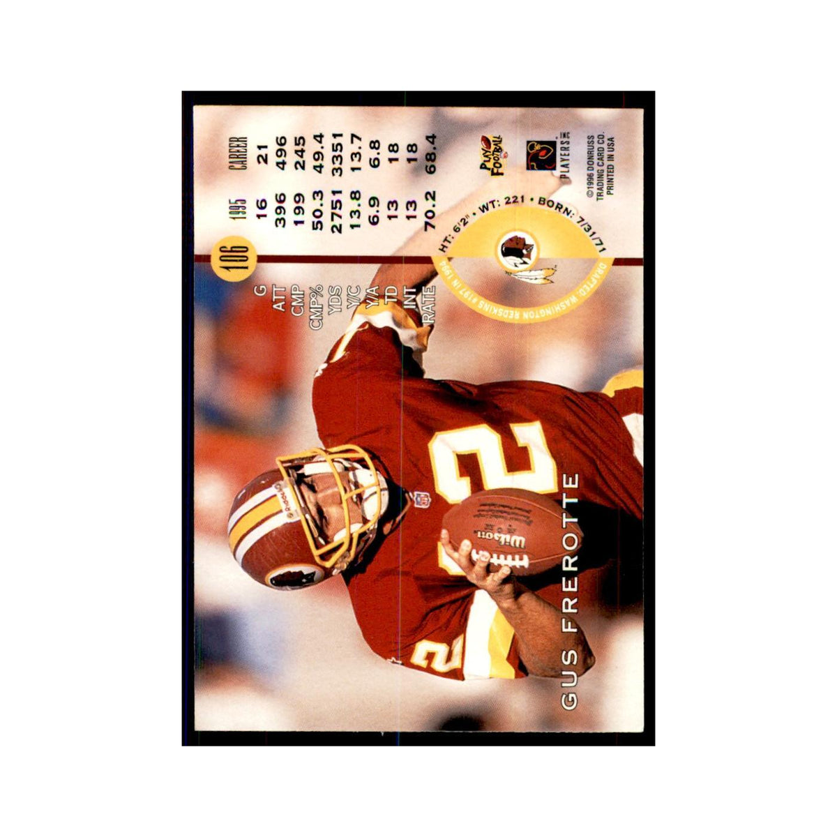 1996 Leaf Gus Frerotte Redskins #106