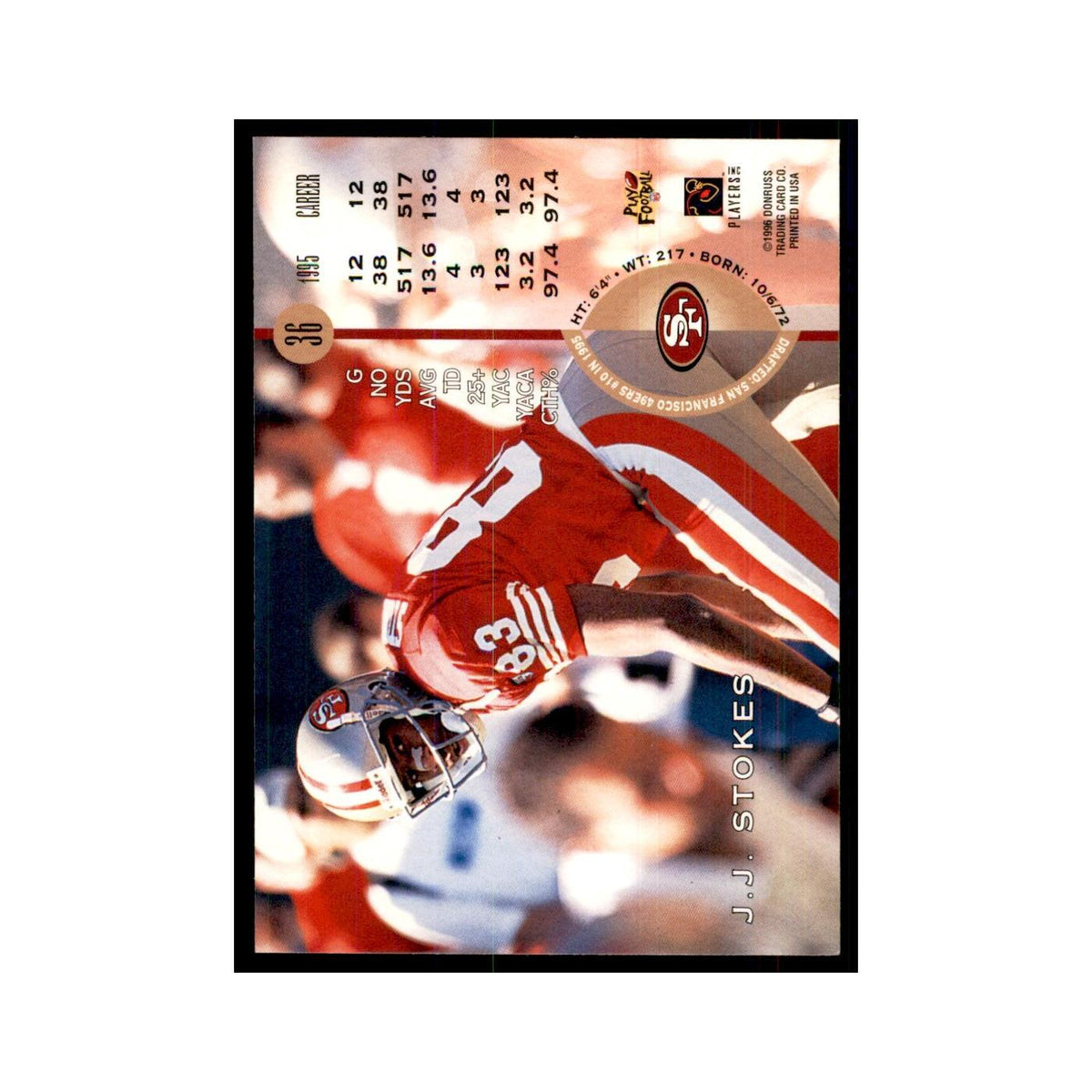 1996 Leaf J.J. Stokes 49ers #36