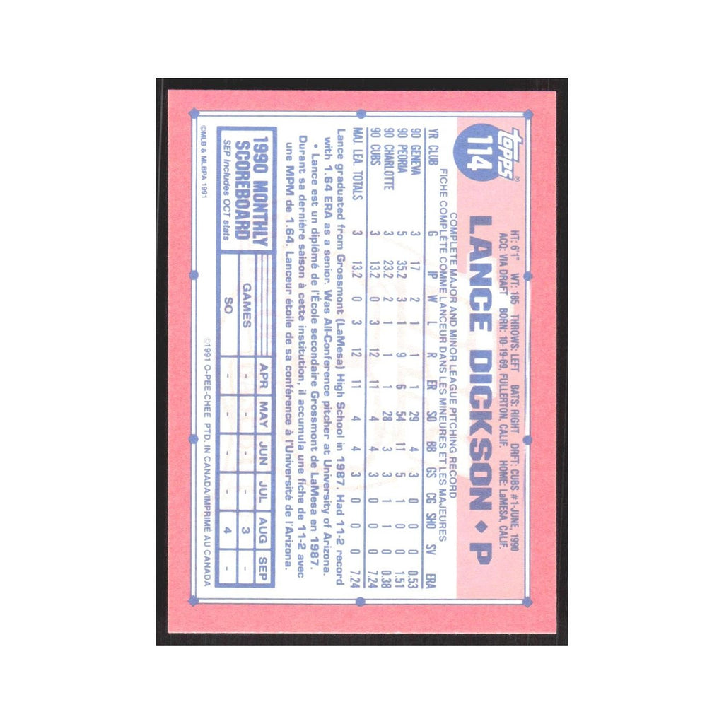 1991 O-Pee-Chee Lance Dickson RC Cubs #114
