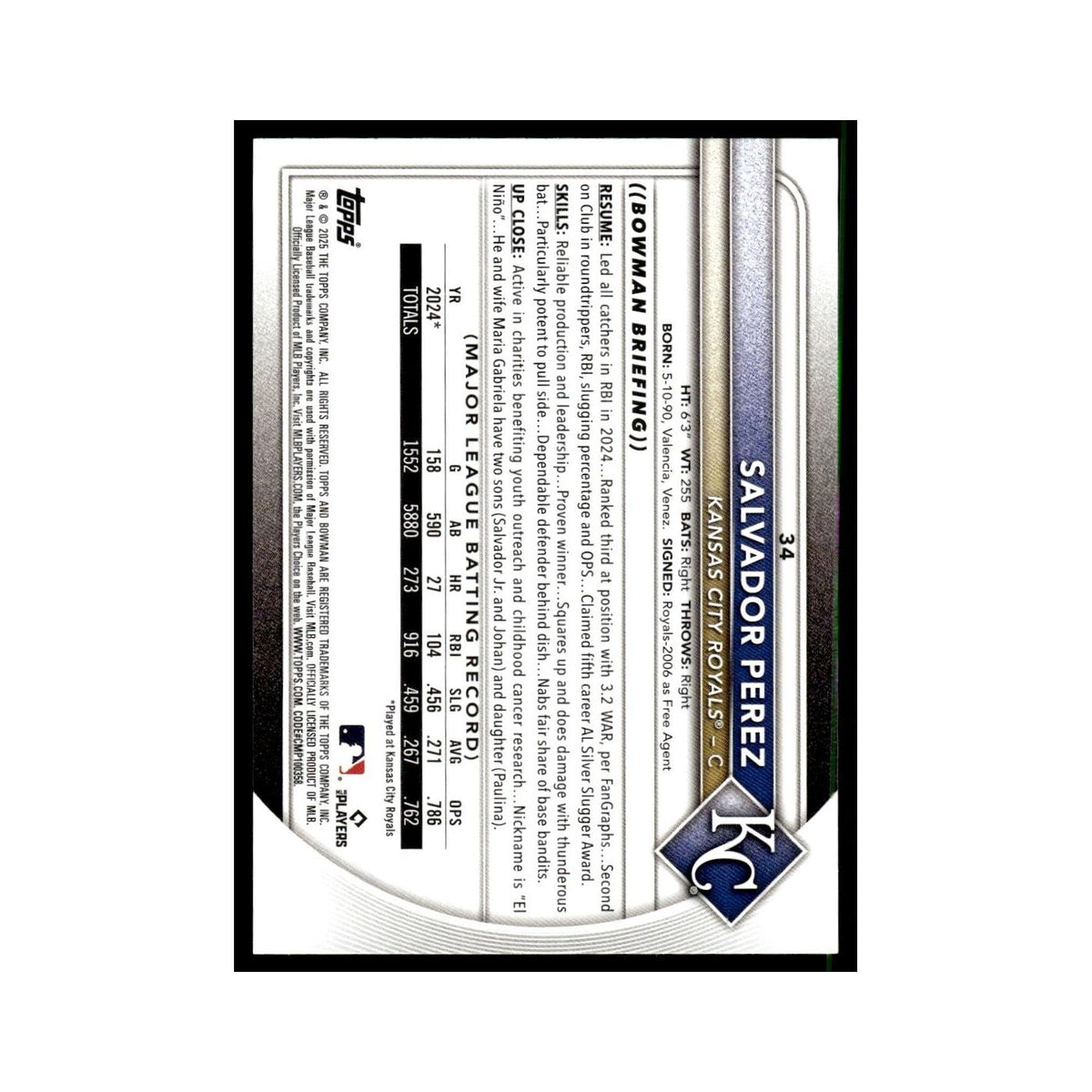 2025 Bowman Salvador Perez Royals #34