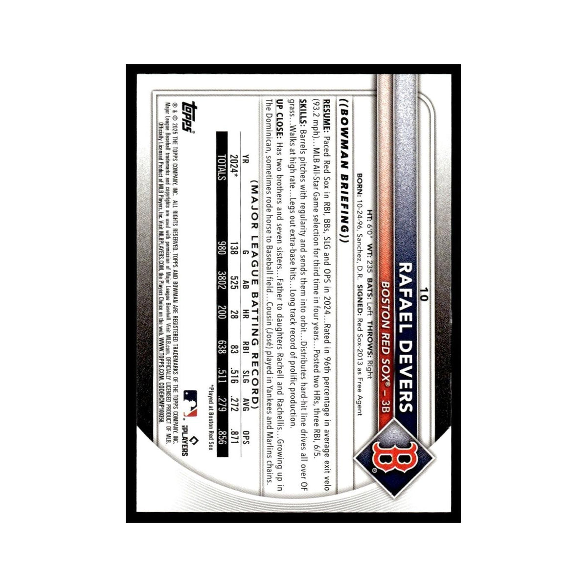 2025 Bowman Rafael Devers Red Sox #10