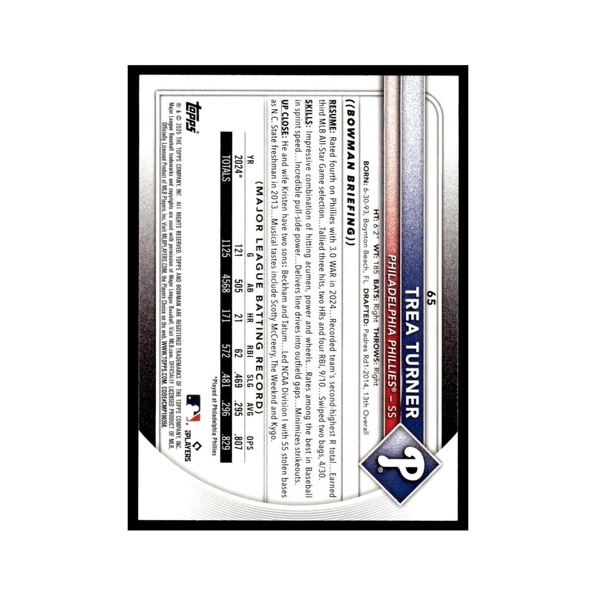 2025 Bowman Trea Turner Phillies #65