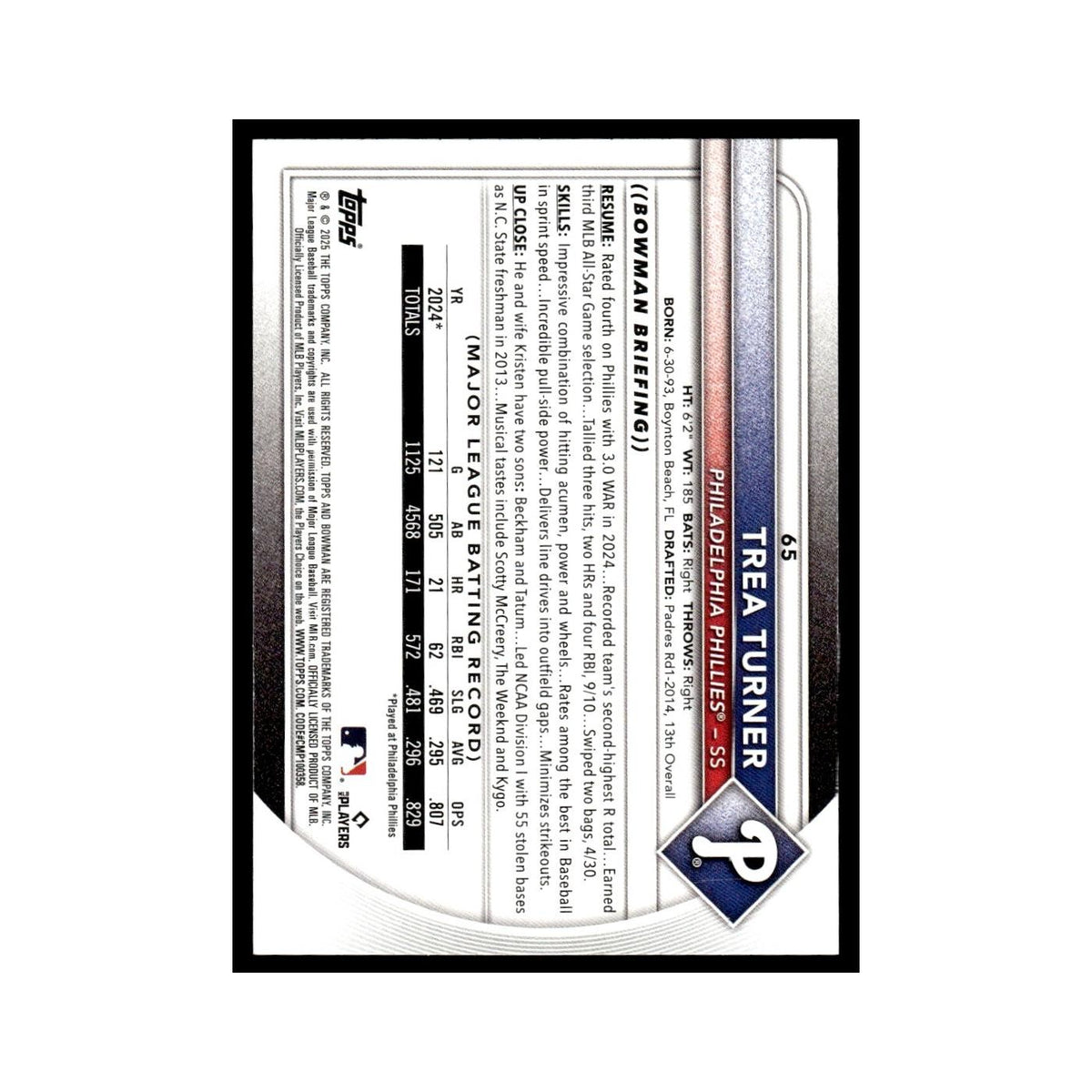 2025 Bowman Trea Turner Phillies #65