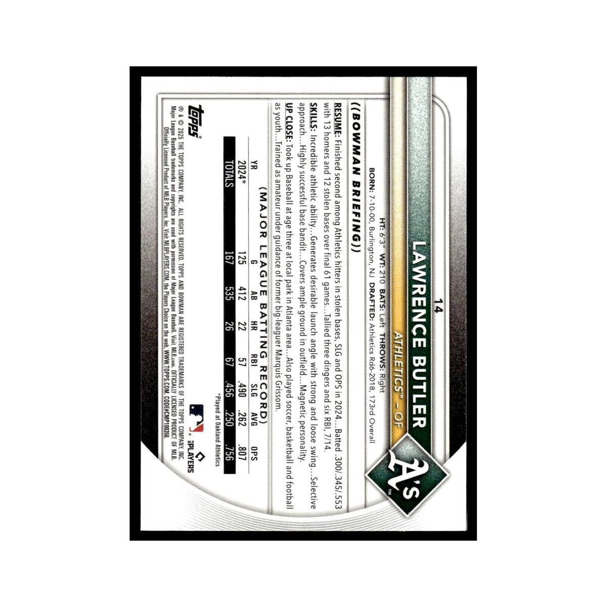 2025 Bowman Lawrence Butler Athletics #14