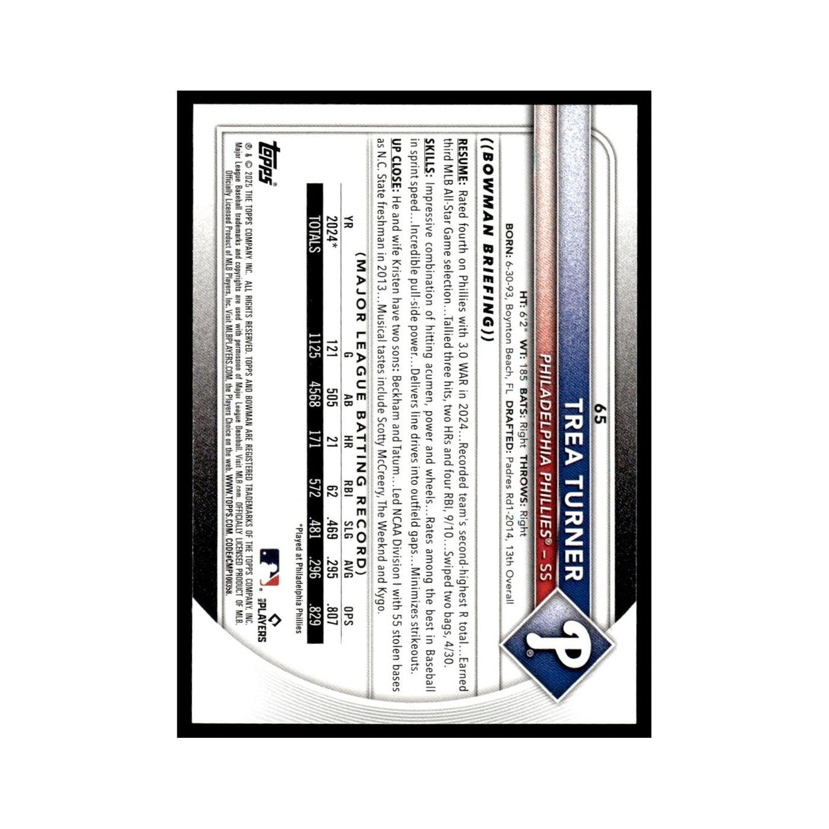 2025 Bowman Trea Turner Phillies #65