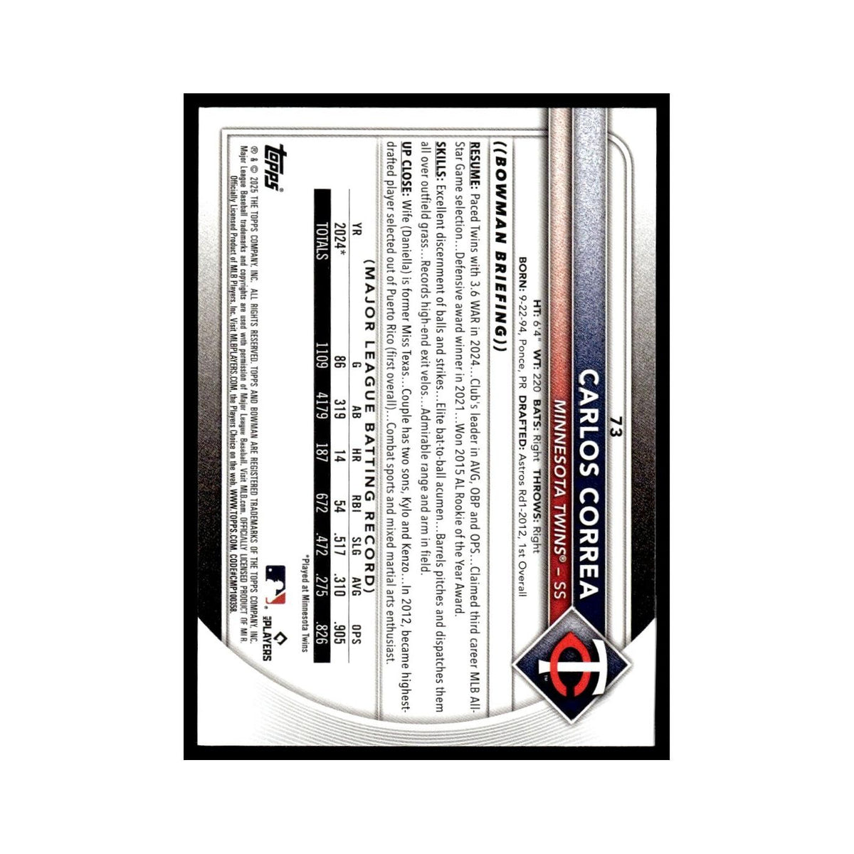 2025 Bowman Carlos Correa Twins #73