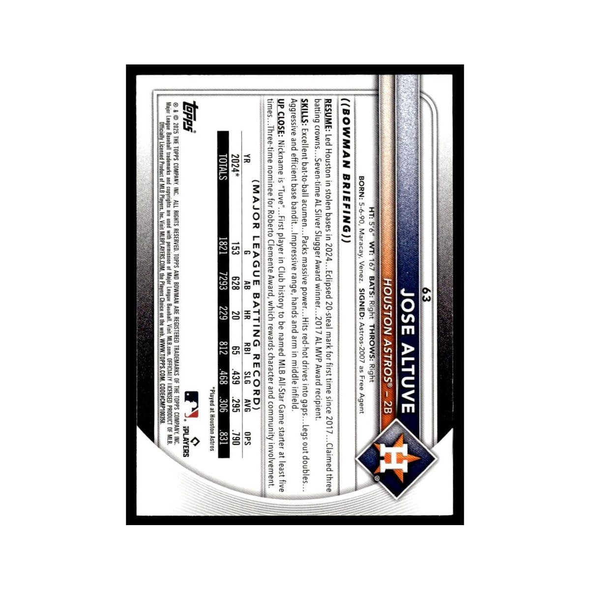 2025 Bowman Jose Altuve Astros #63