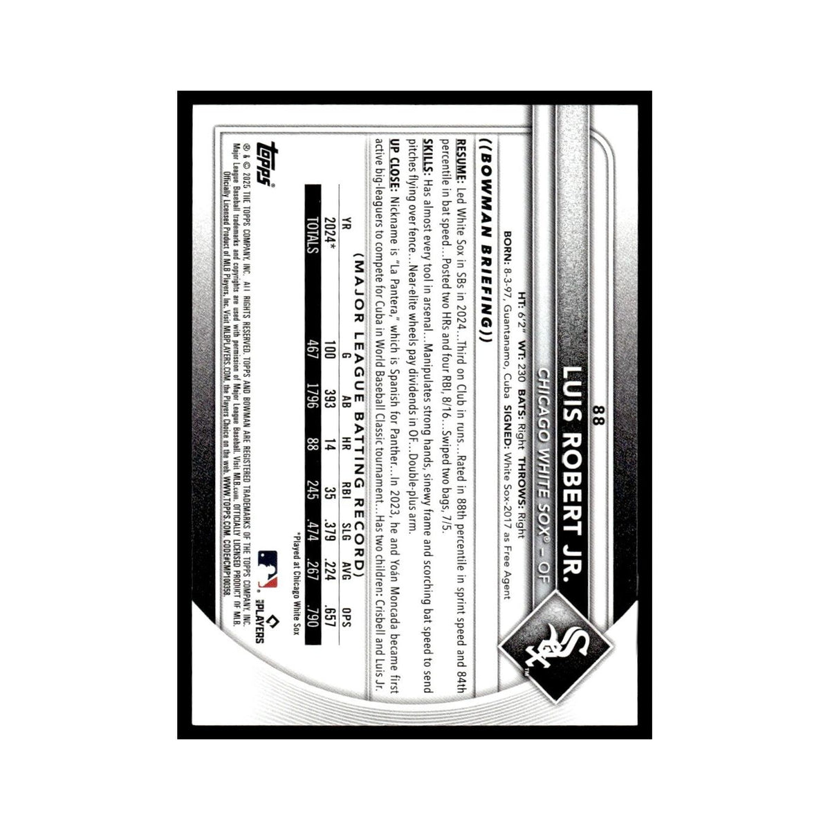 2025 Bowman Luis Robert Jr. White Sox #88