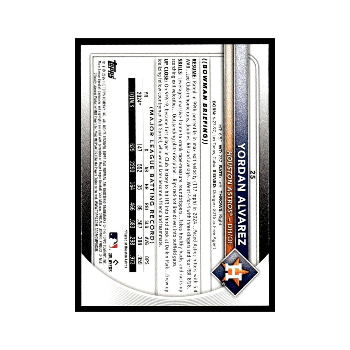 2025 Bowman Yordan Alvarez Astros #25
