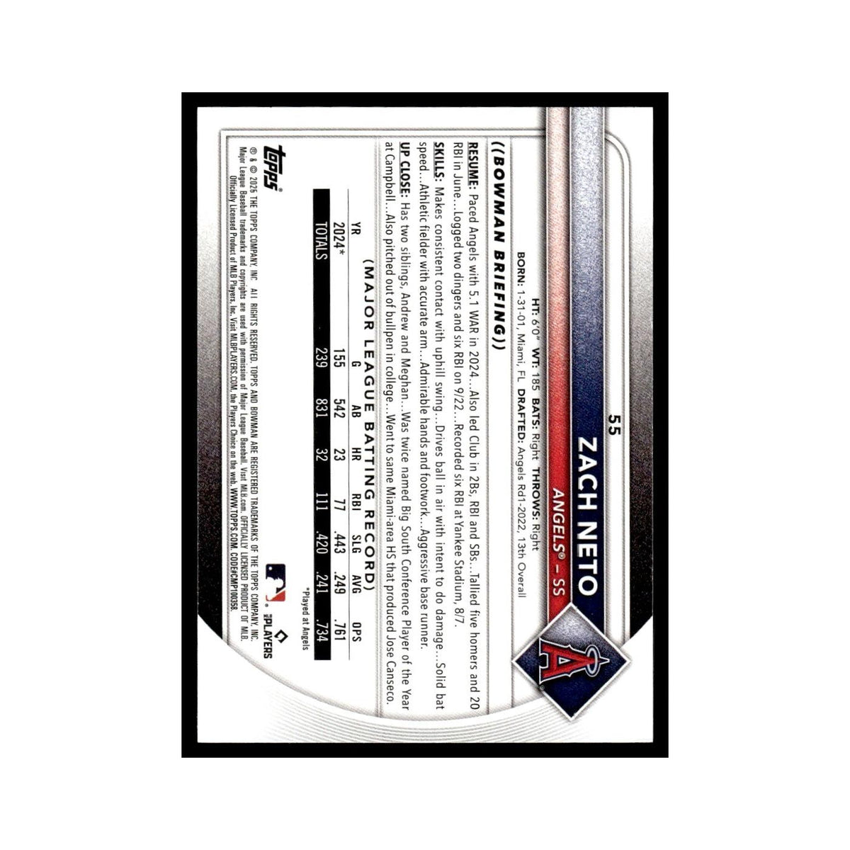 2025 Bowman Zach Neto Angels #55