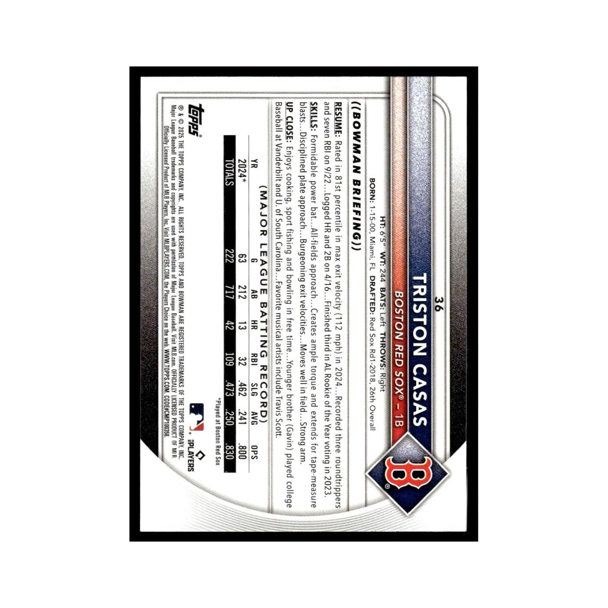 2025 Bowman Triston Casas Red Sox #36