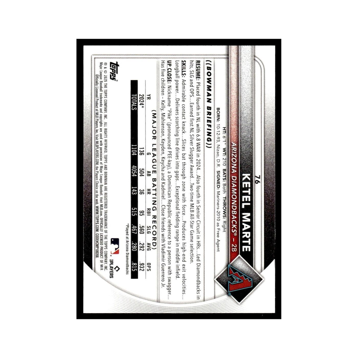 2025 Bowman Ketel Marte Diamondbacks #76