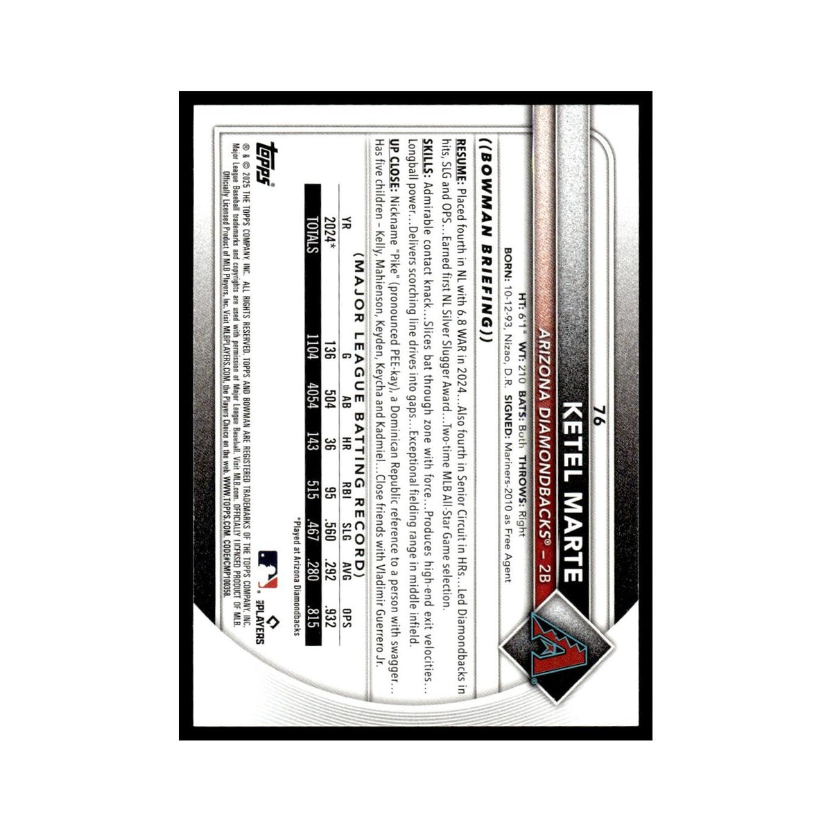 2025 Bowman Ketel Marte Diamondbacks #76