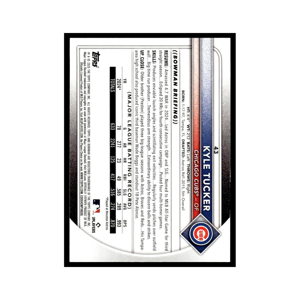 2025 Bowman Kyle Tucker Cubs #43