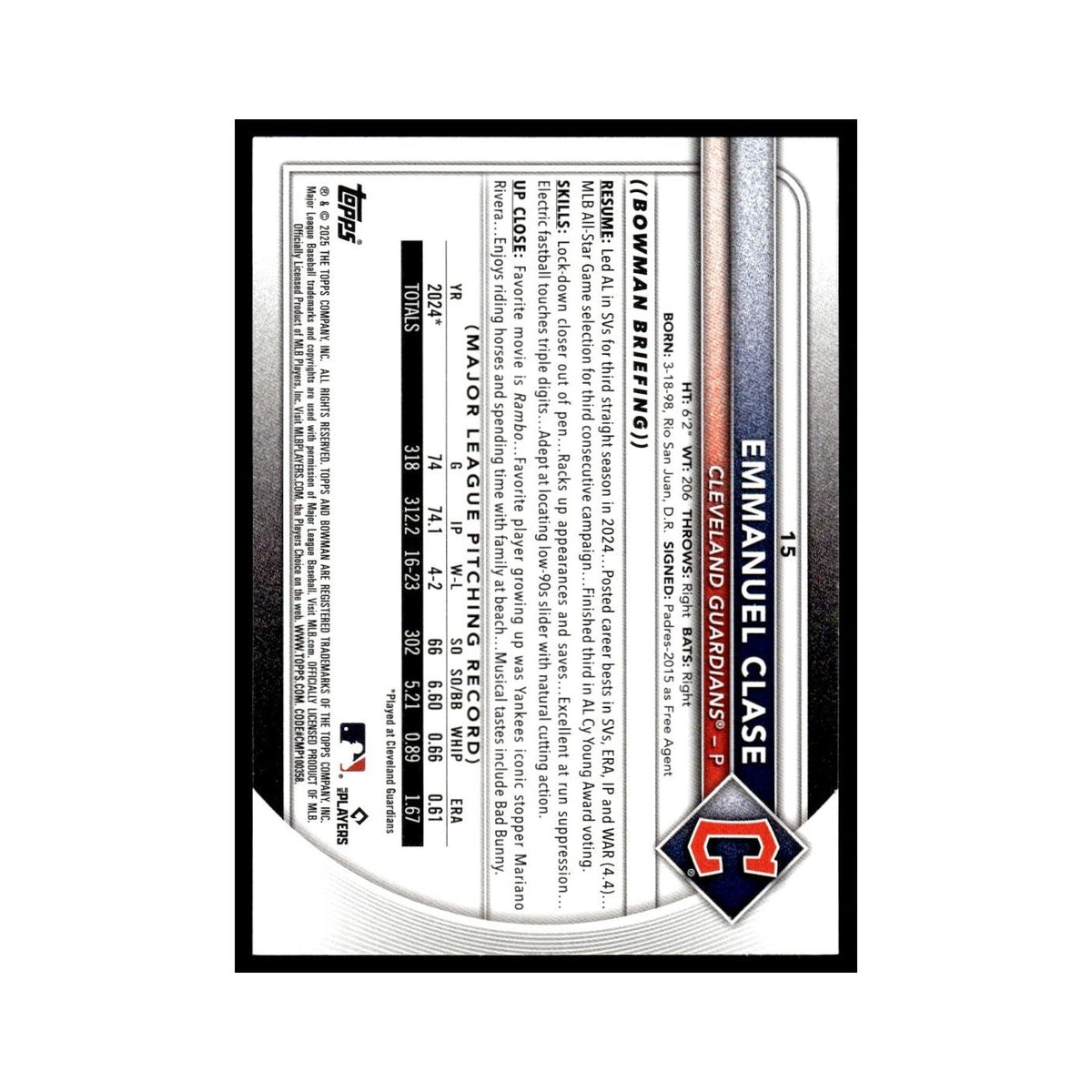 2025 Bowman Emmanuel Clase Guardians #15