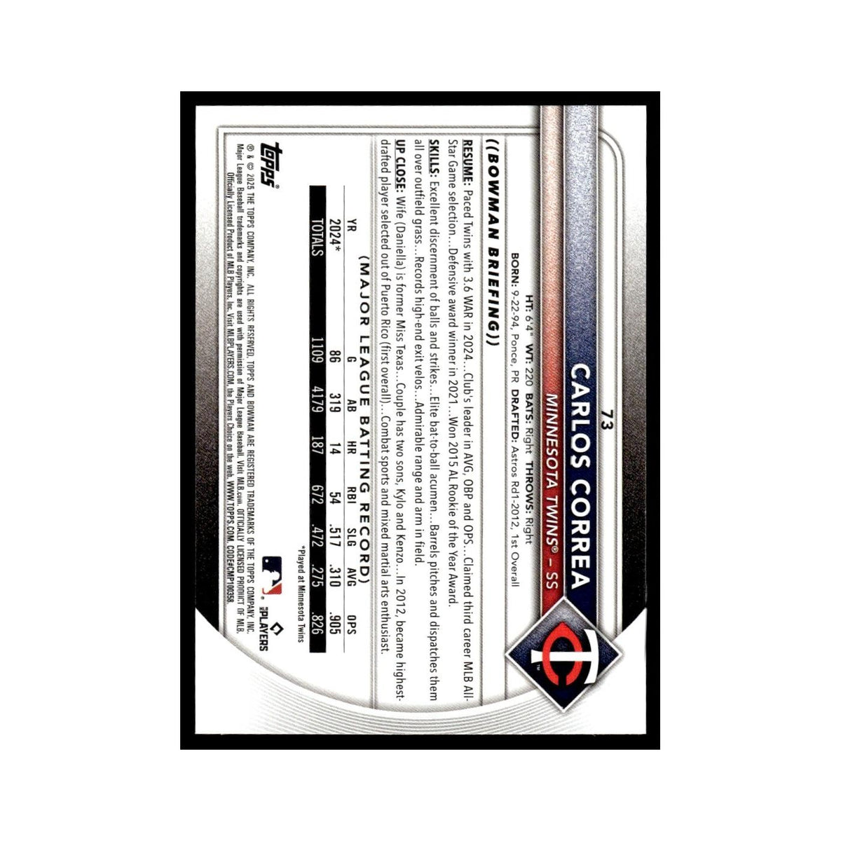2025 Bowman Carlos Correa Twins #73