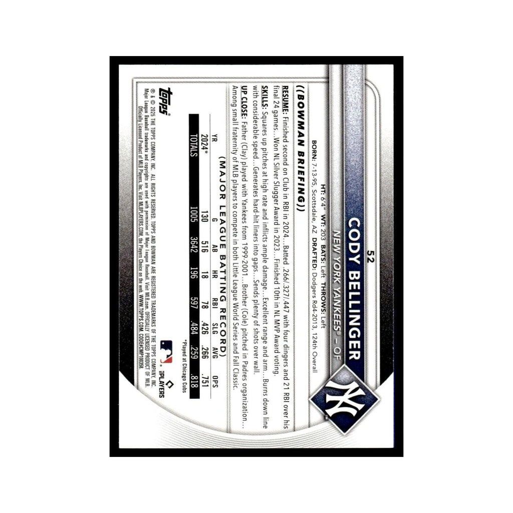 2025 Bowman Cody Bellinger Yankees #52