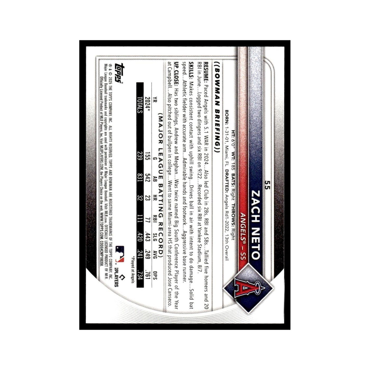 2025 Bowman Zach Neto Angels #55