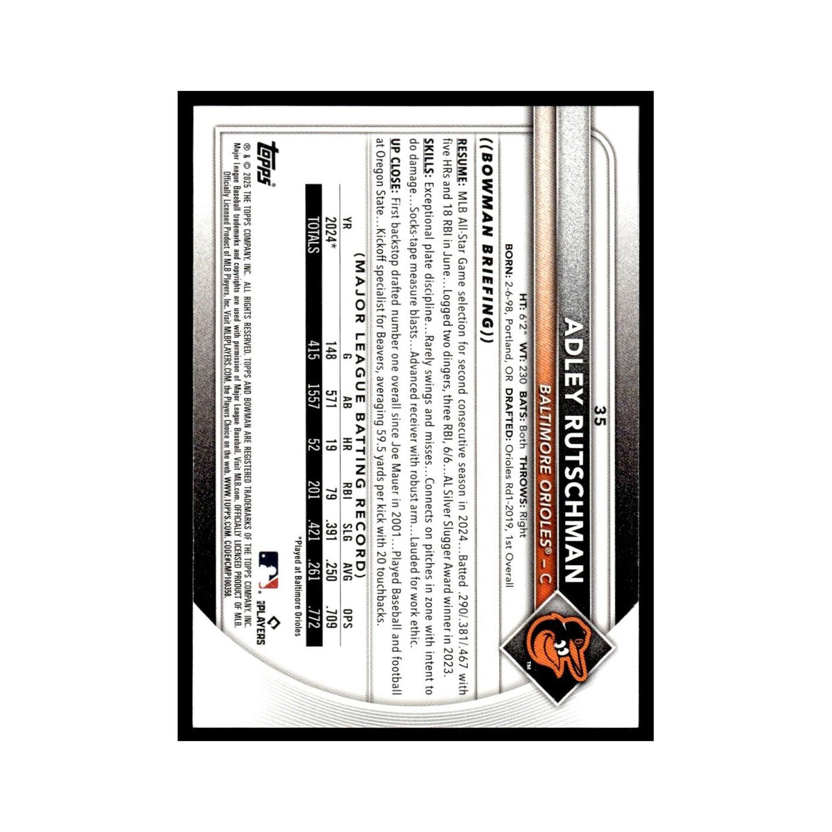 2025 Bowman Adley Rutschman Orioles #35