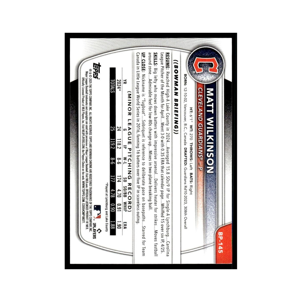 2025 Bowman Prospects Matt Wilkinson Guardians #BP-145