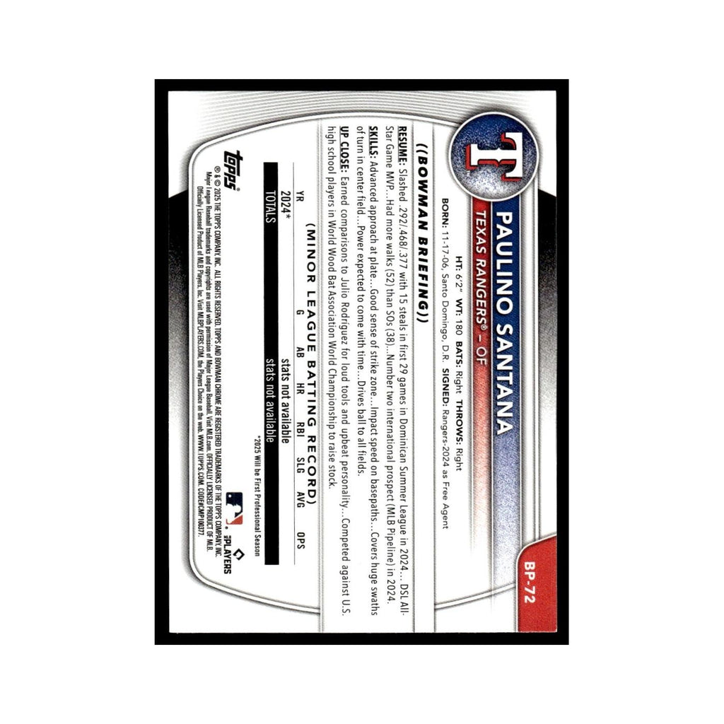 2025 Bowman Prospects Paulino Santana Rangers #BP-72