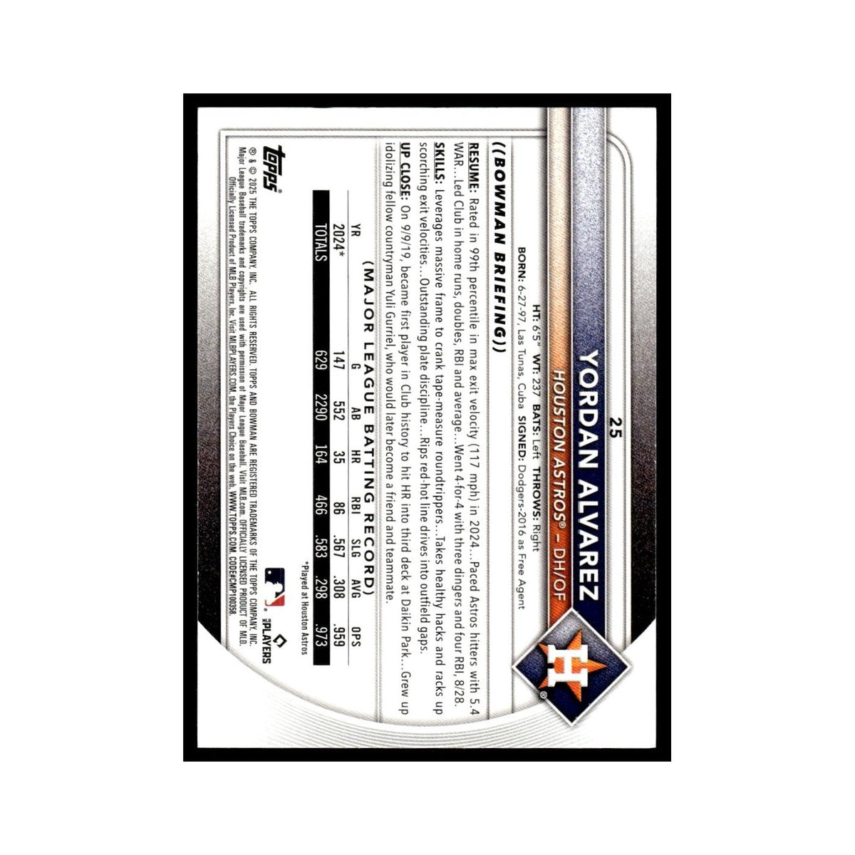 2025 Bowman Yordan Alvarez Astros #25