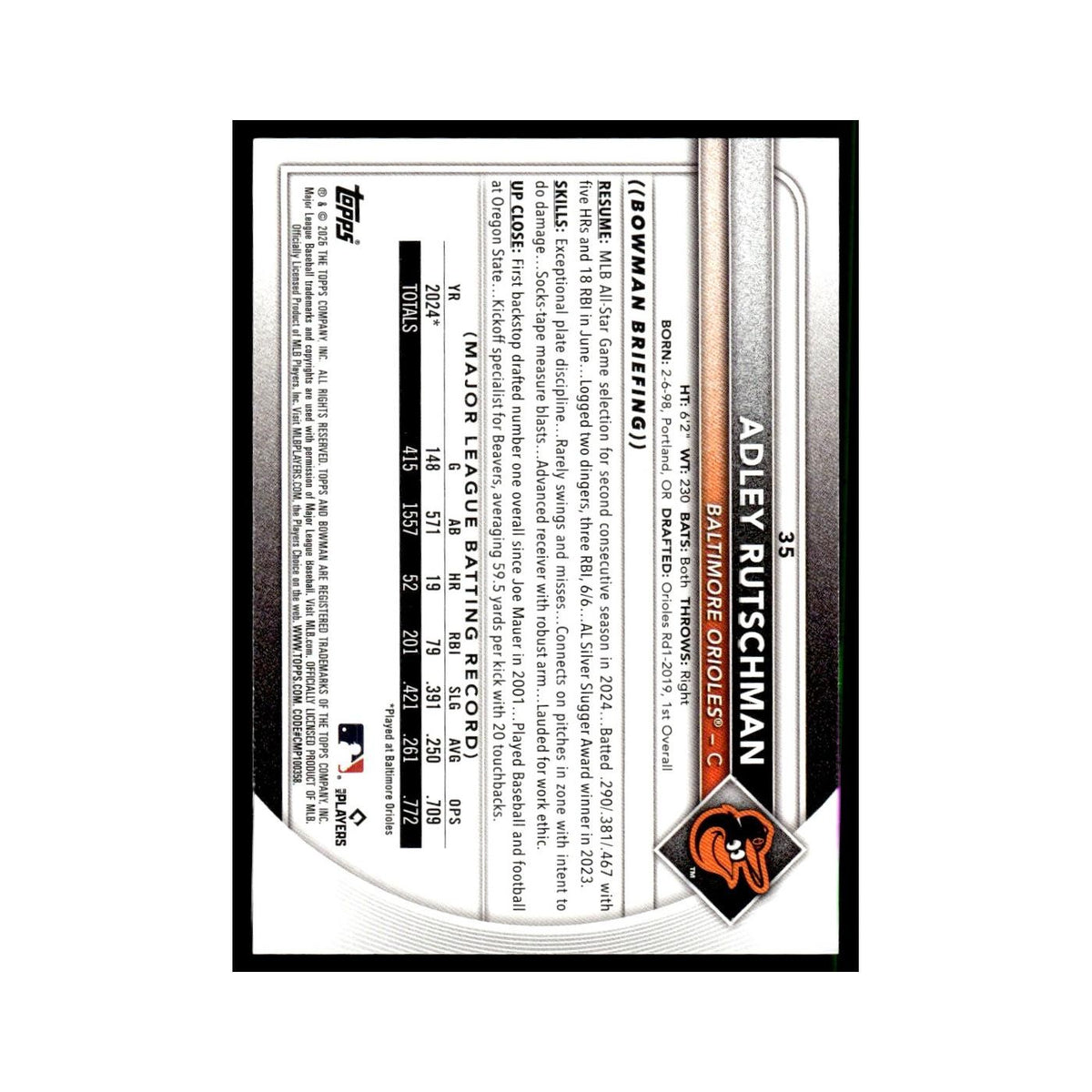 2025 Bowman Adley Rutschman Orioles #35