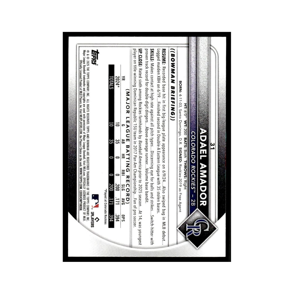 2025 Bowman Adael Amador RC Rockies #31