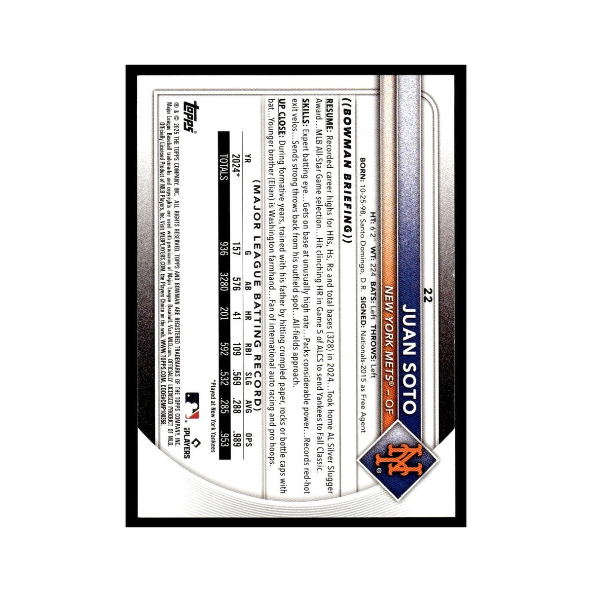 2025 Bowman Juan Soto Mets #22