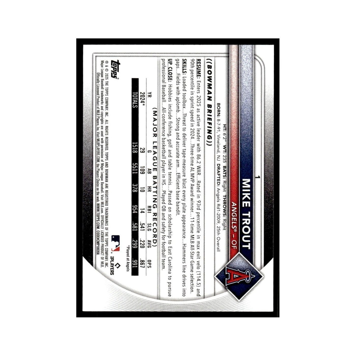 2025 Bowman Mike Trout Angels #1