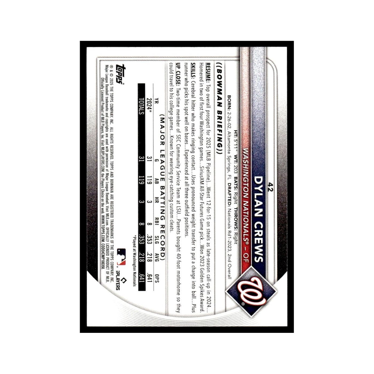 2025 Bowman Dylan Crews RC Nationals #42