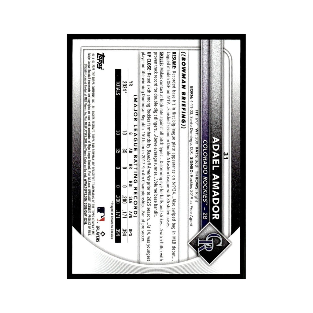 2025 Bowman Adael Amador RC Rockies #31