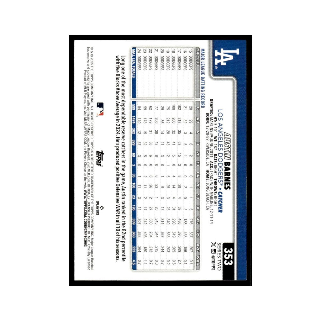 2025 Topps Austin Barnes Dodgers #353