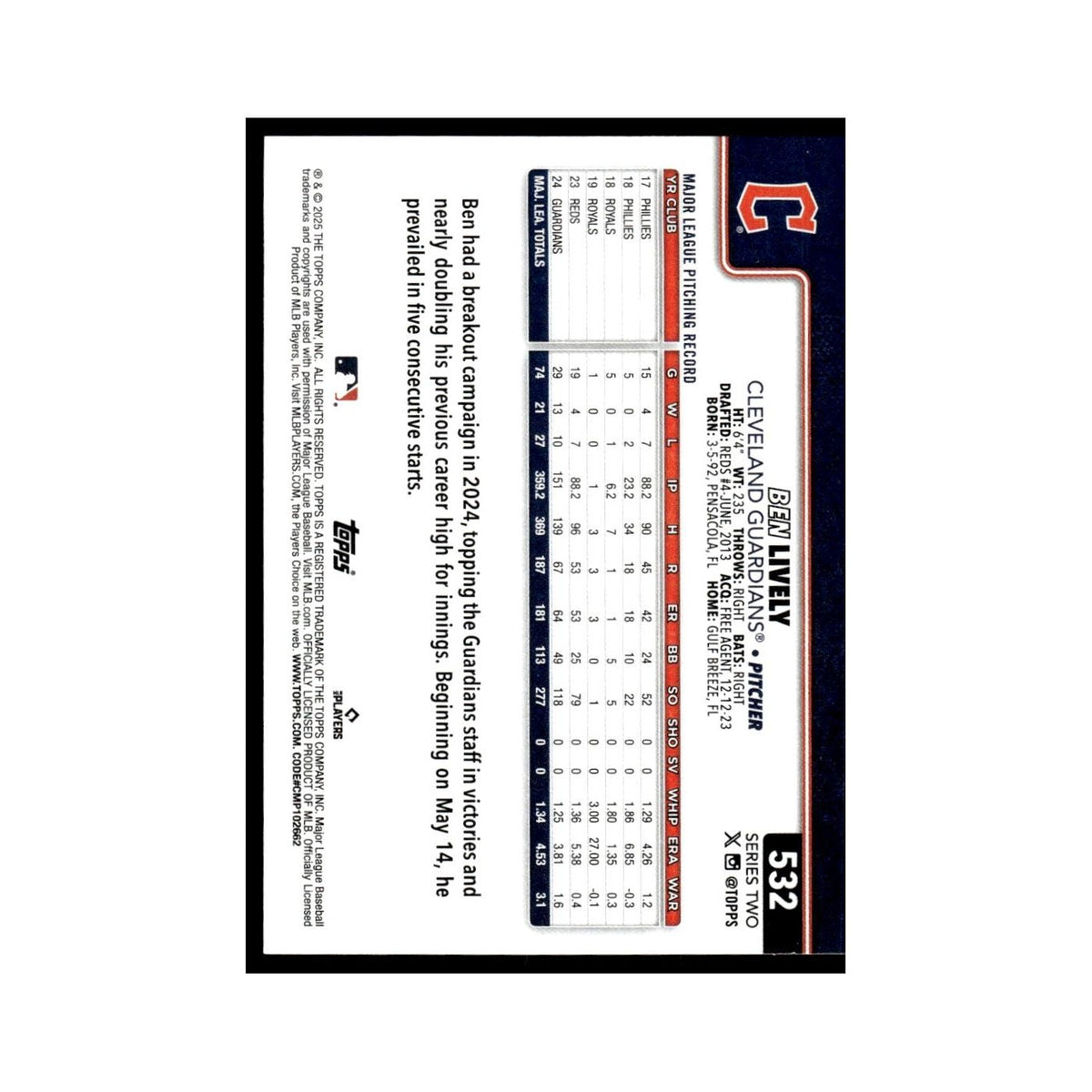 2025 Topps Ben Lively Guardians #532