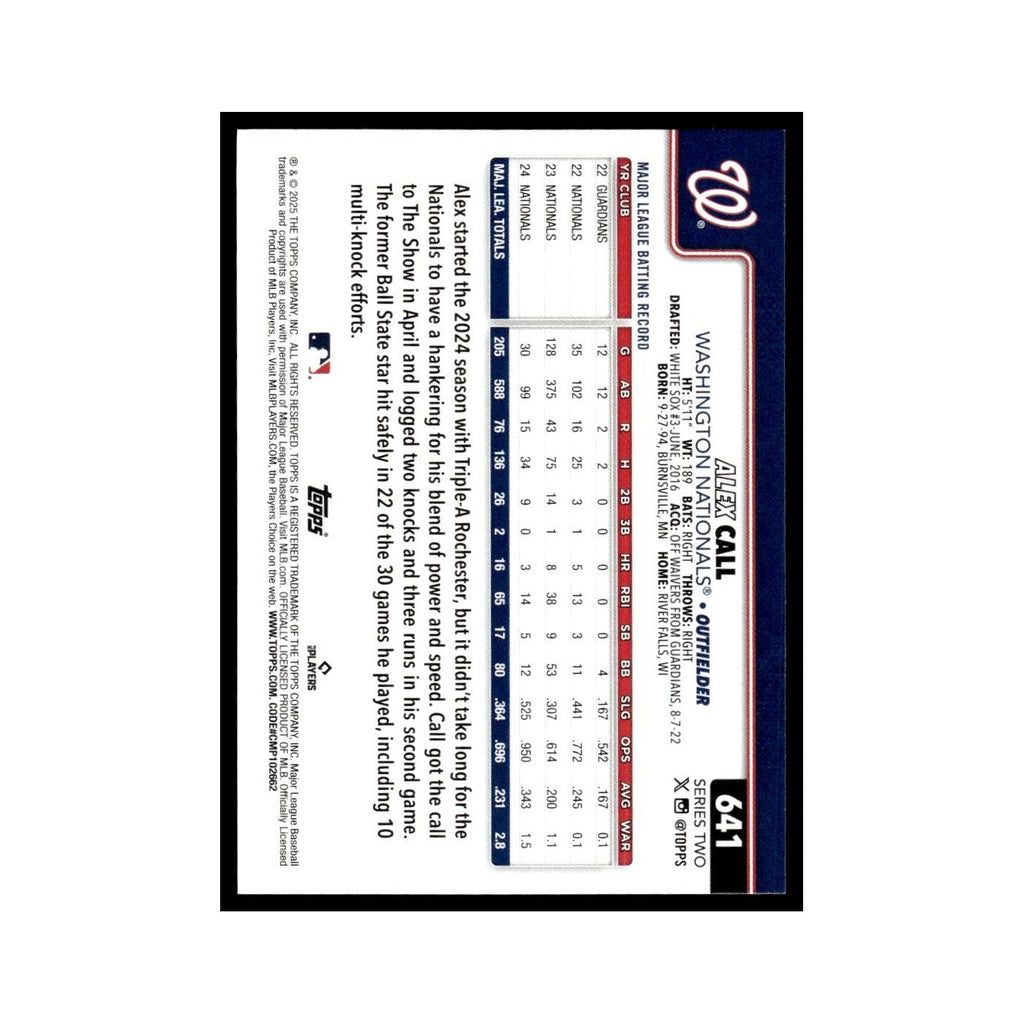 2025 Topps Alex Call Nationals #641