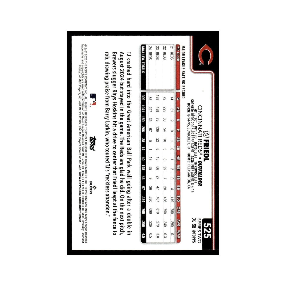 2025 Topps TJ Friedl Reds #525