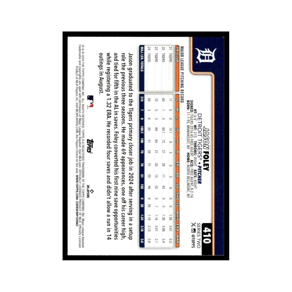 2025 Topps Jason Foley Tigers #410