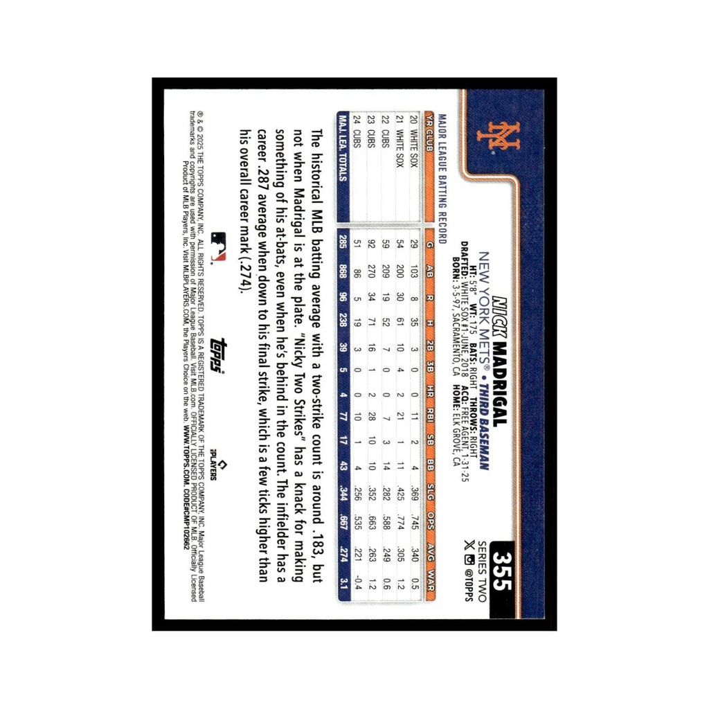 2025 Topps Nick Madrigal Mets #355