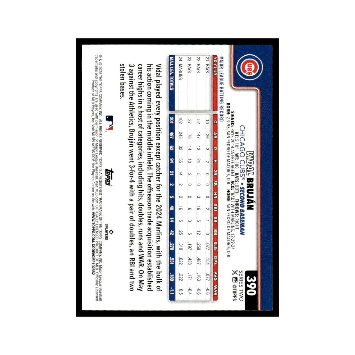 2025 Topps Vidal Brujan Cubs #390