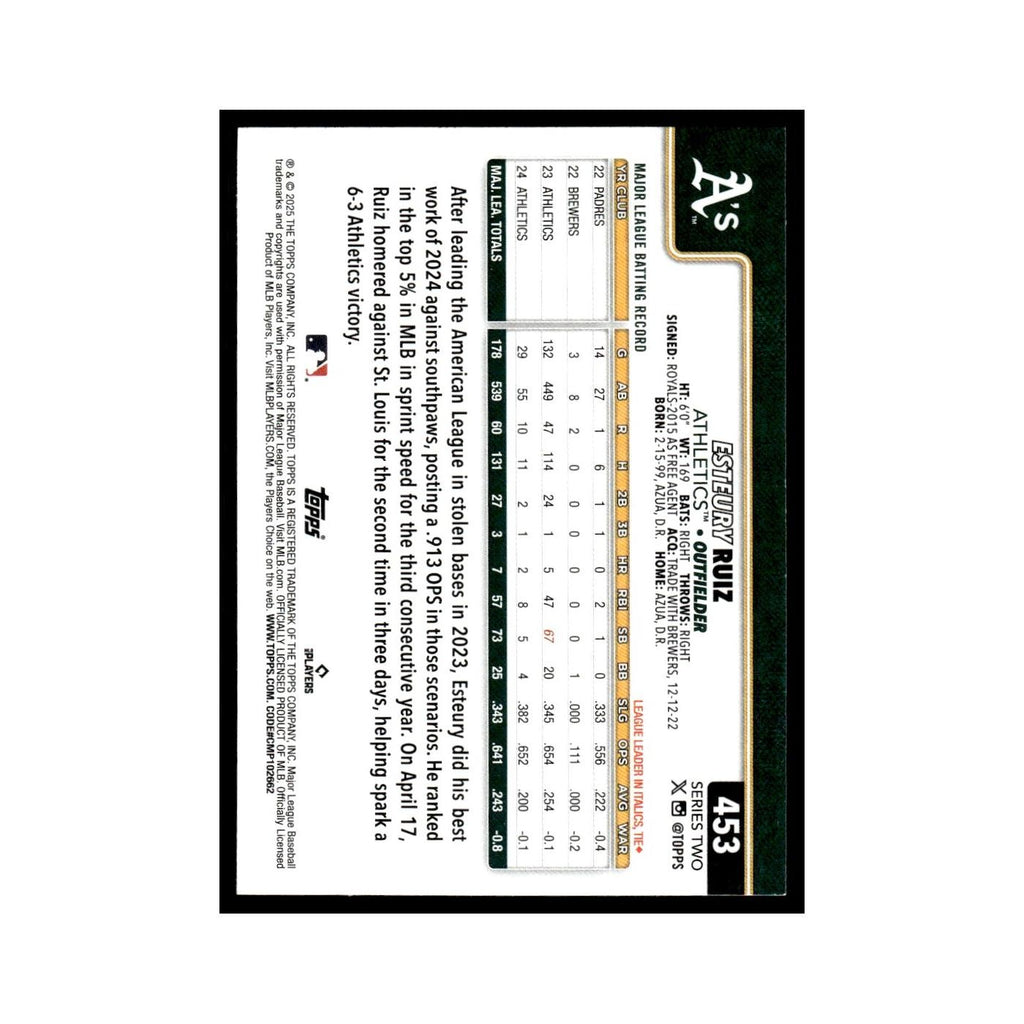 2025 Topps Esteury Ruiz Athletics #453