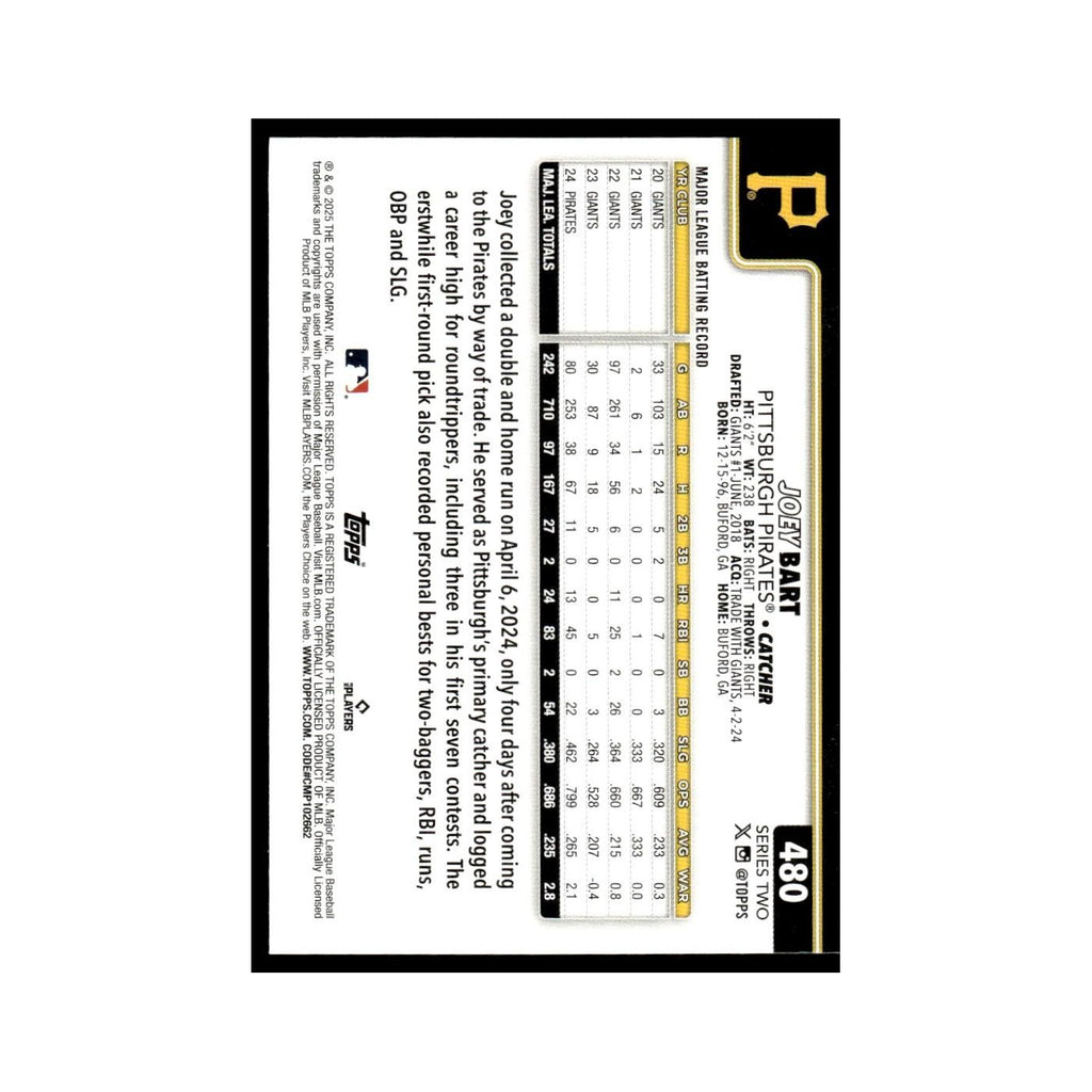 2025 Topps Joey Bart Pirates #480