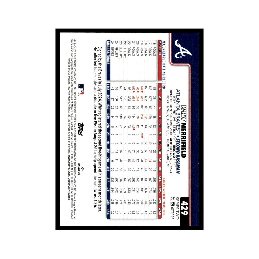 2025 Topps Whit Merrifield Braves #429