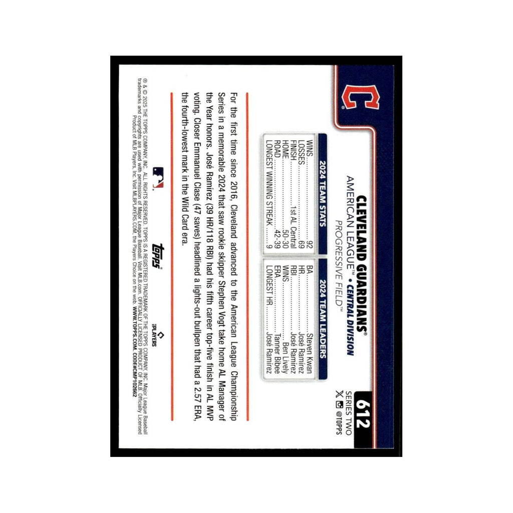 2025 Topps Cleveland Guardians Guardians #612