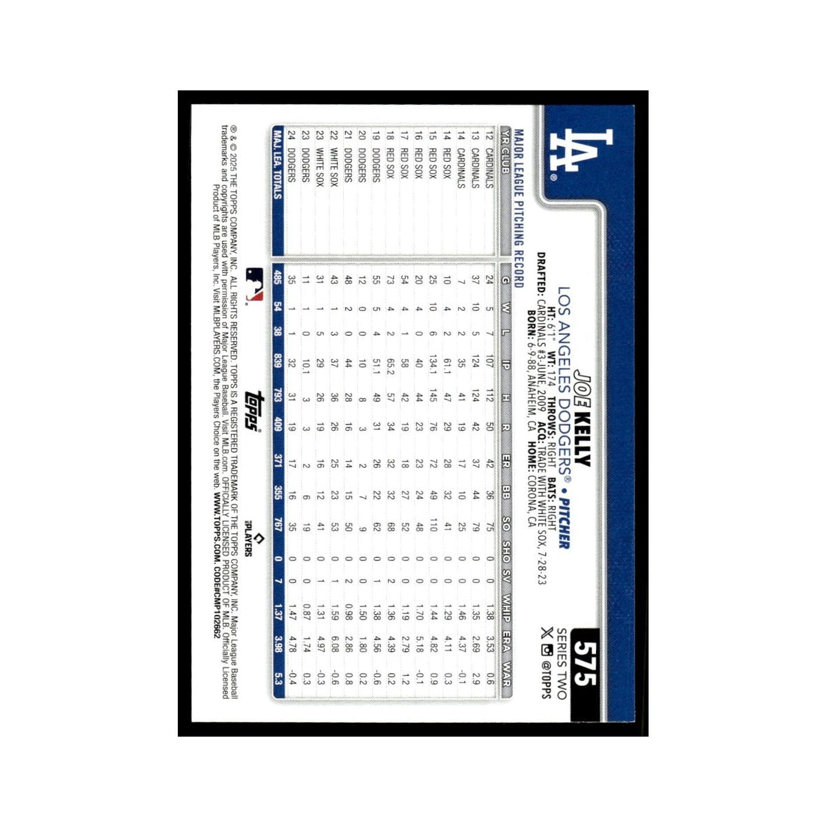 2025 Topps Joe Kelly Dodgers #575