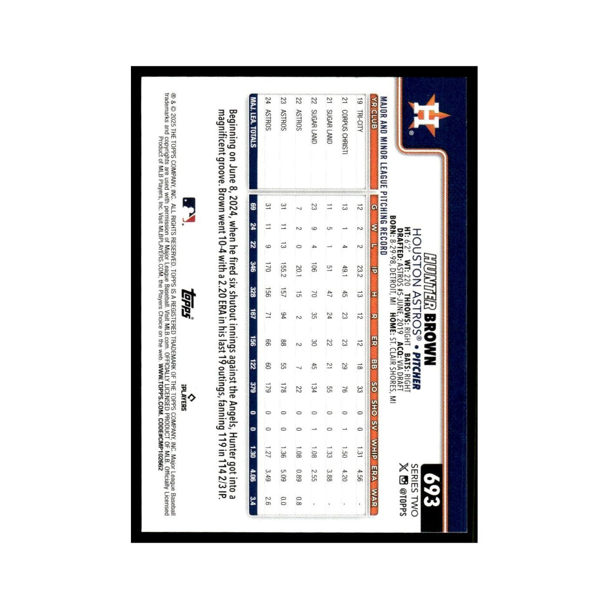 2025 Topps Hunter Brown Astros #693